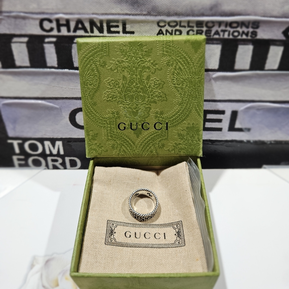 Gucci Size 6.75 Interlocking G Flower Ring in sterling silver NIB Gucci Size 14 - Picture 2 of 6